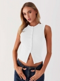 Women's Ribbed Knit Button Front Tank Top Sleeveless Slim Fit Crop Vest Summer Casual Viscose Blend Solid Color Streetwear Top