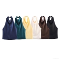 Women's Satin Halter Neck Top Sexy Backless Sleeveless Silk Feel Tank Top 100% Polyester Solid Color Loose Fit Camisole For Summer Resort Party Elegant Vest