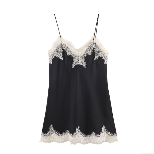 Women's Sexy Satin Camisole Top With Contrast Lace Trim V Neck Sleeveless Tank Top For Party Date Evening Summer Casual Elegant Cami Top