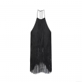 Sexy Women Velvet Fringe Halter Neck Top Sleeveless Backless Tassel Tank Top For Party Clubwear Nightclub Night Out Fashion Top