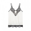 Women Sexy V-Neck Satin Camisole Lace Trim Patchwork Spaghetti Strap Tank Top Elegant Sleepwear Clubwear Sleeveless Blouse