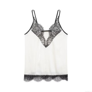 Women Sexy V-Neck Satin Camisole Lace Trim Patchwork Spaghetti Strap Tank Top Elegant Sleepwear Clubwear Sleeveless Blouse