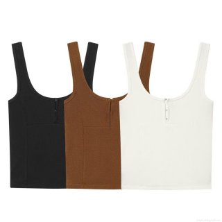 Women's Sexy Ribbed Knit Tank Top With Metal Hooks U-Neck Slim Fit Sleeveless Camisole For Daily Dating Summer Solid Color Cotton Blend Crop Top