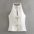 Women's Sexy Halter Neck Top With Sparkling Rhinestone Bow Detail Backless Slim Fit Tank Top For Party Clubwear Summer Sleeveless Polyester Blouse