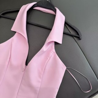 Women's Sexy Halter Neck Shirt Collar Tank Top Backless Slim Fit Deep V Neck Front Zipper Sleeveless Cami Top Solid Color Sweet Spicy Style Summer Clubwear Streetwear