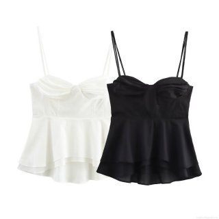 Women's Sexy Peplum Camisole Tank Top Spaghetti Straps Ruched Bust Double Layer Ruffle Hem Polyester Spandex Blend Summer Casual Dating Party Top