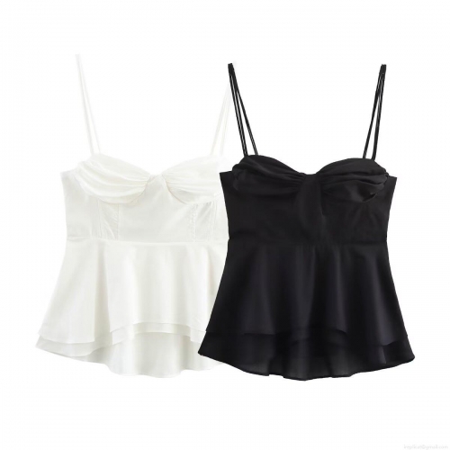 Women's Sexy Peplum Camisole Tank Top Spaghetti Straps Ruched Bust Double Layer Ruffle Hem Polyester Spandex Blend Summer Casual Dating Party Top