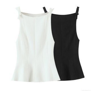 Women's Elegant Bow Strap Peplum Sleeveless Top Fashion Solid Color Polyester Spandex Slim Fit Waist Defining Tank Top For Casual Dating Party Office