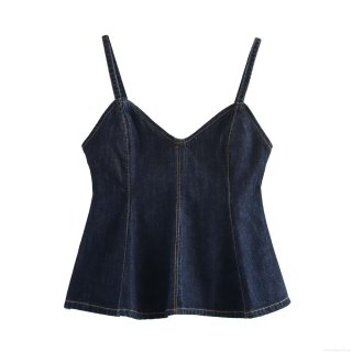 Sexy V Neck Denim Camisole Top For Women Summer Backless Slim Fit Crop Top With Contrast Stitching And Back Metal Zipper Streetwear Party Top