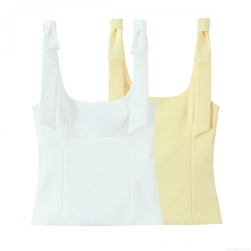 Women's Square Neck Bowknot Tie Strap Camisole Slim Fit Solid Color Polyester Spandex Sleeveless Summer Tank Top Sexy Clubwear Party Top