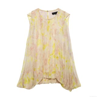 Women's Sleeveless Floral Print Pleated Tank Top Elegant Round Neck Chiffon Blouse For Daily Commute Ladies Summer Fashion Pullover Top