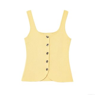 Women's Knitted Camisole Vest Sexy Slim Fit U Neck Tank Top With Single Breasted Buttons Ribbed Knit Sleeveless Shirt For Summer Party Casual Wear