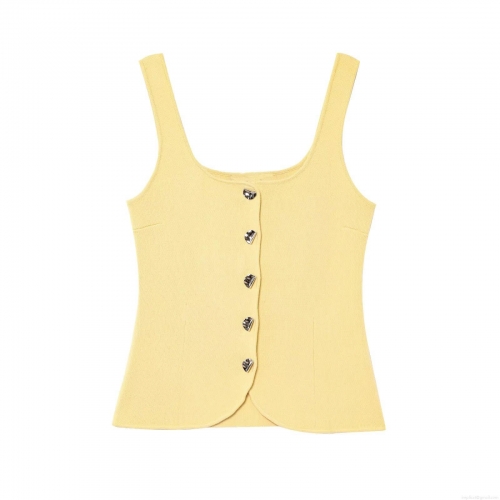 Women's Knitted Camisole Vest Sexy Slim Fit U Neck Tank Top With Single Breasted Buttons Ribbed Knit Sleeveless Shirt For Summer Party Casual Wear