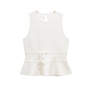 Women's Elegant Knit Peplum Tank Top With Bow Detail Sleeveless Round Neck Slim Fit Summer Solid Color Commuter Fashion Vest Top For Ladies