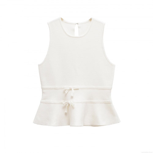 Women's Elegant Knit Peplum Tank Top With Bow Detail Sleeveless Round Neck Slim Fit Summer Solid Color Commuter Fashion Vest Top For Ladies