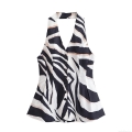 Women's Sexy Zebra Print Halter Neck Vest Top Fashion V-Neck Backless Button Down Peplum Tank Top Sleeveless Linen Blend Summer Chic Top For Women