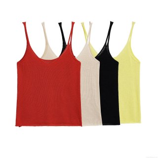 Women Sexy Sweet Spicy Knit Camisole Mercerized Cotton Backless Slim Fit Tank Top Strappy Ribbed Sleeveless Shirt For Summer Vacation Daily Wear