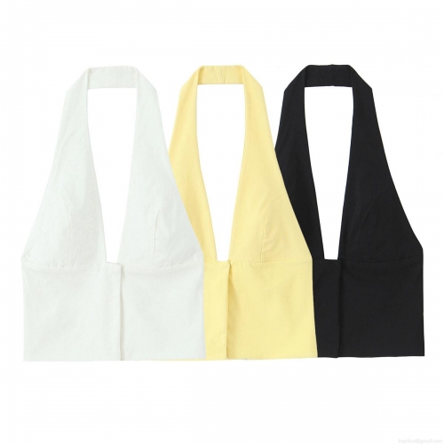 Women's Sexy Halter Neck Backless Tank Top Summer Slim Fit Sleeveless V-Neck Polyester Spandex Short Crop Top For Party Daily Wear Clothing