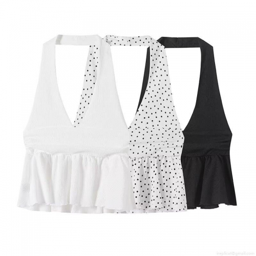 Women's Sexy Halter Neck Backless Peplum Top Polyester Spandex Ruched Ruffle Sleeveless Slim Fit Elegant Tank Top For Party Vacation Summer