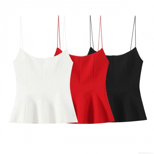 Women's Sexy Peplum Cami Top Slim Fit Spaghetti Strap Sleeveless Blouse Summer Solid Color Ruffle Hem Top With Side Zipper For Party Clubwear