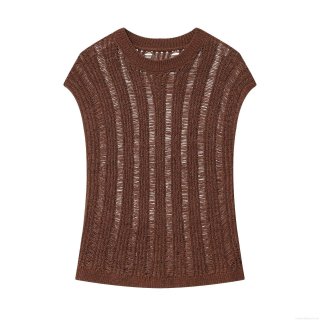 Women's Casual Knit Tank Top Hollow Out Crochet Sleeveless Round Neck Slim Fit Summer Breathable Vest Top For Daily Vacation