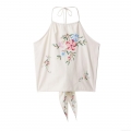 Women's Sexy Halter Neck Crop Top White Polyester Fabric Multi-Color Floral Embroidery Backless Lace-Up Hem Vest Summer Vacation Sleeveless Camisole For Women