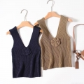 Women's V-Neck Knitted Tank Top With 3D Crochet Rose Flowers Sleeveless Acrylic Nylon Ribbed Knit Vest Summer Casual Sweet Camisole For Women
