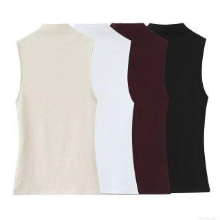 Women's Sleeveless Mock Neck Top Slim Fit Knit Tank Vest Basic Solid Color Summer Casual Blouse For Ladies Lightweight Elastic Ribbed Undershirt