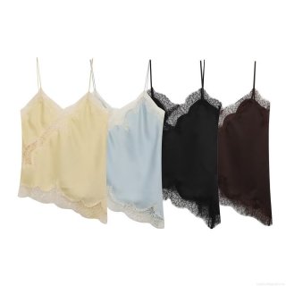 Women's Sexy Lace Patchwork Camisole Satin Polyester Silk Texture Sling Top Backless V-Neck Irregular Hem Sleeveless Strappy Vest For Summer Daily Party Elegant French Style