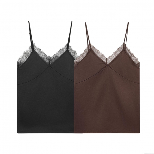 Women Sexy Lace Trim Silk Satin Cami Top V Neck Adjustable Spaghetti Strap Tank Top Party Clubwear Fashion Sleeveless Camisole For Women