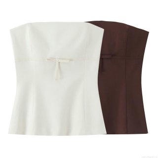 Women's Sexy Strapless Tube Top Polyester Spandex Front Bow Slim Fit Cropped Bandeau Top For Daily Party Streetwear Socialite Style