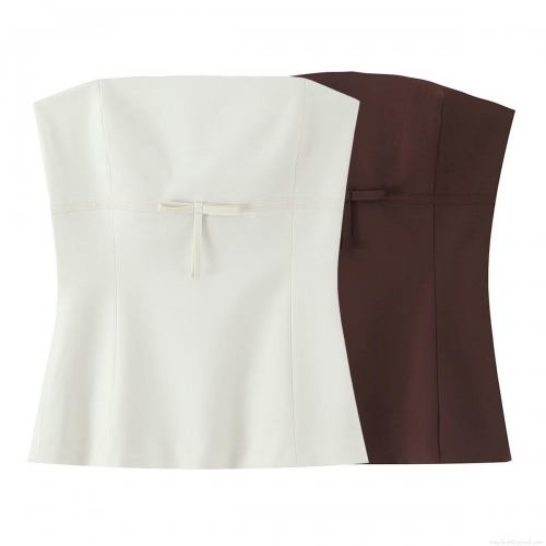 Women's Sexy Strapless Tube Top Polyester Spandex Front Bow Slim Fit Cropped Bandeau Top For Daily Party Streetwear Socialite Style