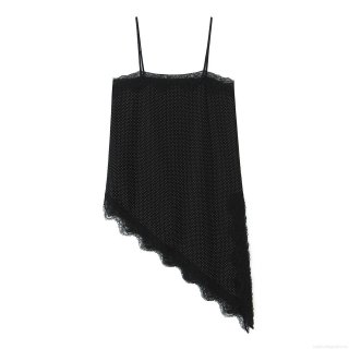 Women's Sexy Polka Dot Acrylic Lace Trim Camisole Top Asymmetric Hem V Neck Sleeveless Strappy Cami For Summer Party Clubwear Streetwear Trendy