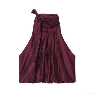 Women's Sexy Elegant Satin Halter Neck Top Bow Tie Backless Ruffle Pleated Solid Color Sleeveless Camisole Shirt For Dating Party Club