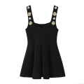 Women Sexy Slim Fit Sleeveless Black Top With 3D Floral Pearl Strap Elegant A-Line Mini Dress For Party Club Night Out Summer Chic Polyester Spandex Camisole