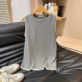 Women's Casual Sleeveless Tank Top Cotton Blend Round Neck Layered Double Hem Slim Fit Minimalist Vest Top For Daily Wear Soft Breathable Basic Contrast Edge Top