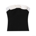 Women's Sexy Black White Contrast Bow Tube Top Strapless Splicing Crop Top Elegant Slim Fit Party Clubwear Tank Top