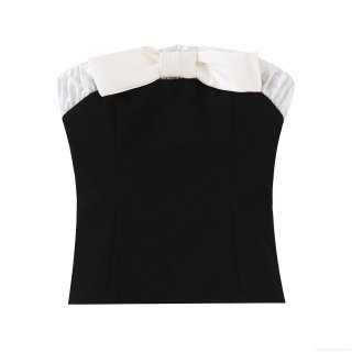 Women's Sexy Black White Contrast Bow Tube Top Strapless Splicing Crop Top Elegant Slim Fit Party Clubwear Tank Top