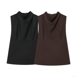 Women's Elegant Drape Neck Sleeveless Top Fashion High Neck Solid Color A-line Vest With Back Zipper Polyester Blend Casual Office Commute Tank Tops For Lady