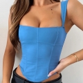 Women's Sexy Fishbone Corset Tank Top Square Neck Slim Fit Bustier Sleeveless Strappy Camisole Polyester Spandex Streetwear Party Clubwear Top