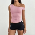 Women's One Shoulder Ruched Tank Top Sexy Slim Fit Sleeveless Polyester Spandex Solid Color Crop Top For Summer Daily Party Streetwear Fashion
