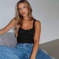 Women's Sexy Slim Fit U-Neck Sling Top Polyester Spandex Blend Sleeveless Cropped Knit Camisole Vest Streetwear Daily Summer Party
