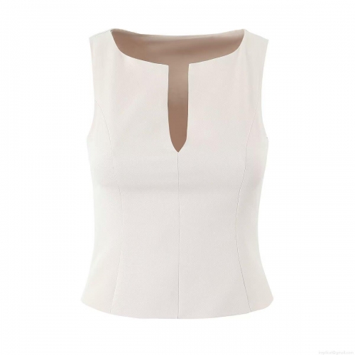 Women's Slim Fit V-Neck Sleeveless Tank Top Elegant Polyester Spandex Notch Neck Vest For Summer Party Clubwear Fashion Women Clothing