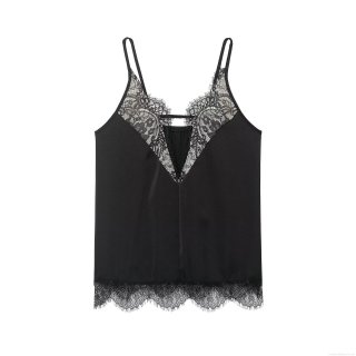 Women's Sexy Lace Trim Satin Camisole V Neck Adjustable Spaghetti Strap Sleeveless Tank Top For Party Clubwear Streetwear Cami