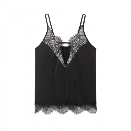 Women's Sexy Lace Trim Satin Camisole V Neck Adjustable Spaghetti Strap Sleeveless Tank Top For Party Clubwear Streetwear Cami