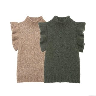 Women's Mock Neck Knit Tank Top Ruffle Shoulder Layered Vest Elegant Solid Color Sleeveless Sweater Office Daily Party Slim Fit Polyester Knitwear