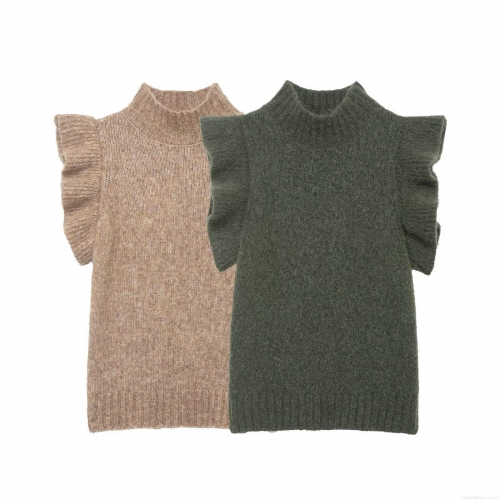 Women's Mock Neck Knit Tank Top Ruffle Shoulder Layered Vest Elegant Solid Color Sleeveless Sweater Office Daily Party Slim Fit Polyester Knitwear