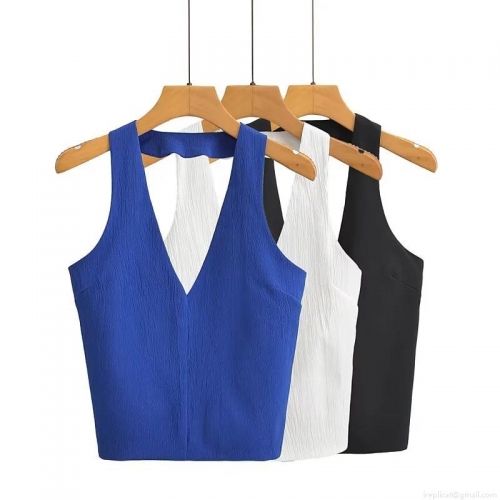 Women's Halter V Neck Backless Tank Top With Bow Tie Back Ruched Texture Polyester Sleeveless Short Vest For Summer Party Elegant Sexy Camisole