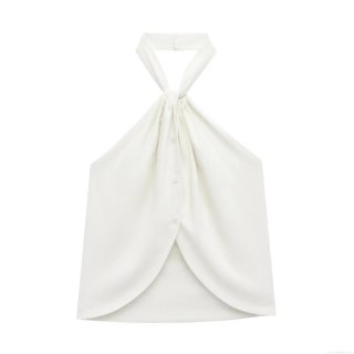 Women's Halter Neck Tank Top Sexy Twist Knot Button Down Sleeveless Cami Summer Backless Solid Color Polyester Top for Party Beach Clubwear