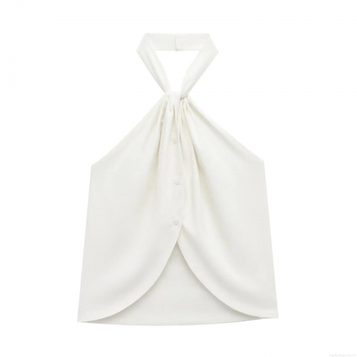 Women's Halter Neck Tank Top Sexy Twist Knot Button Down Sleeveless Cami Summer Backless Solid Color Polyester Top for Party Beach Clubwear